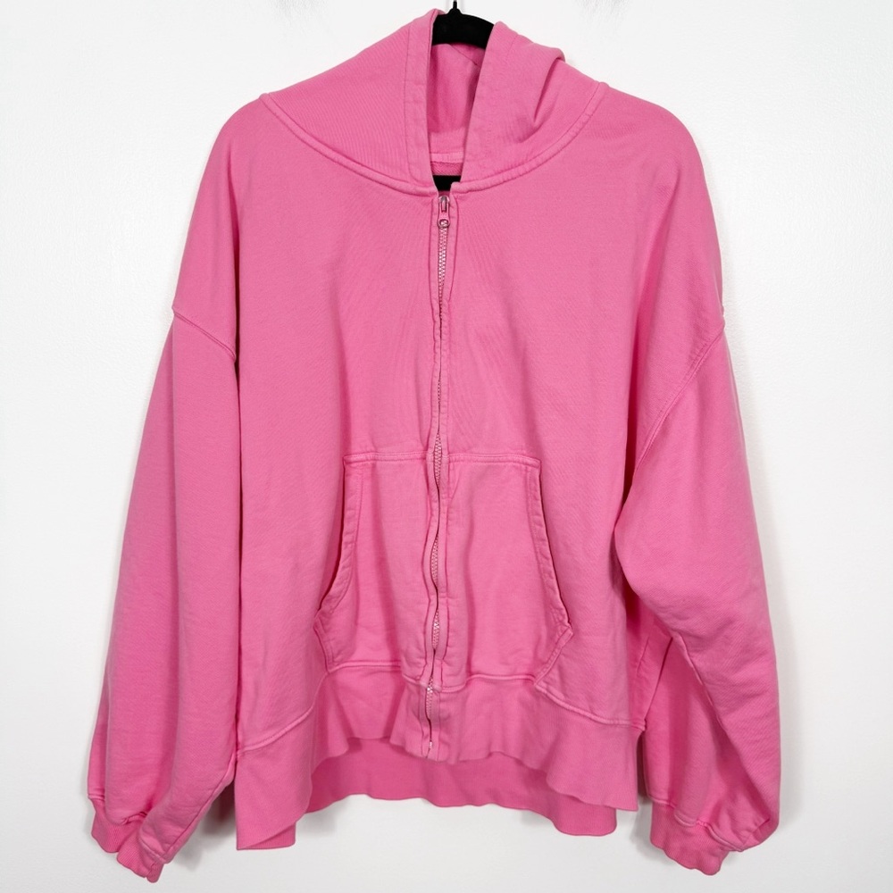 Daily Drills Oversized Zip Pink Cotton Hoodie Size M/L